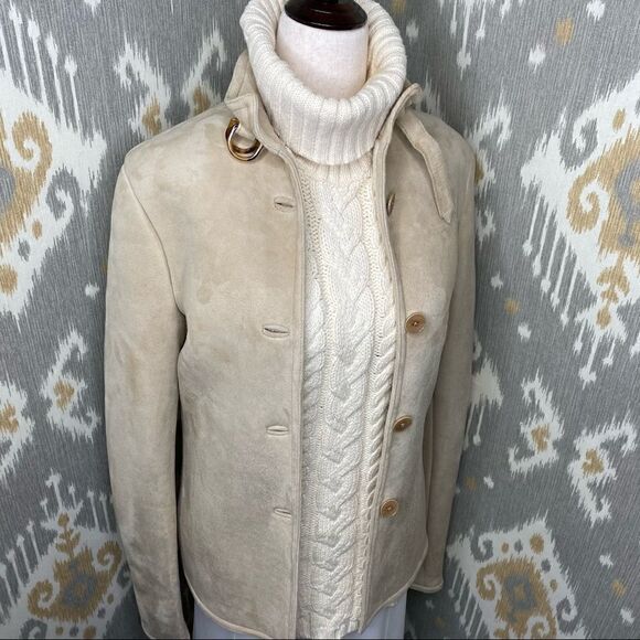 Ralph Lauren Fawn Lamb Shearling & Tortoise Shell Military Inspired Jacket - Picture 3 of 16